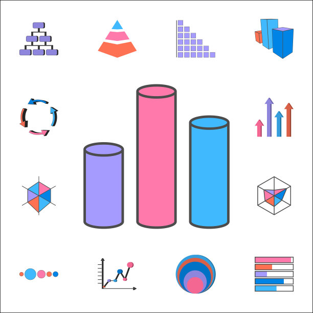 3D条形图图标。详细的图表和图表图标。优质的平面设计标志。收藏图标之一的网站，网页设计，移动应用程序图片下载