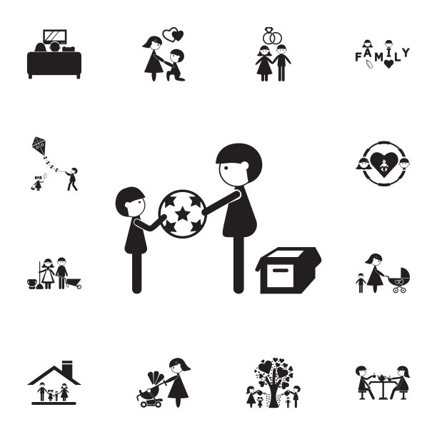 父亲和儿子玩球的图标。详细的家庭图标集。优质的平面设计标志。收藏图标之一的网站，网页设计，移动应用程序图片下载