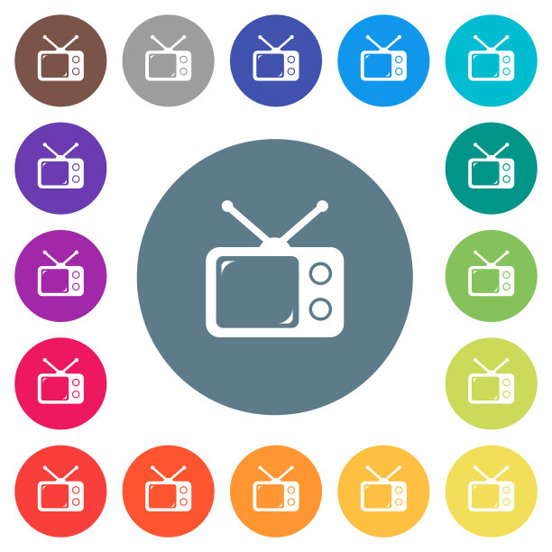 复古复古电视平面白色图标上的圆形背景图片下载