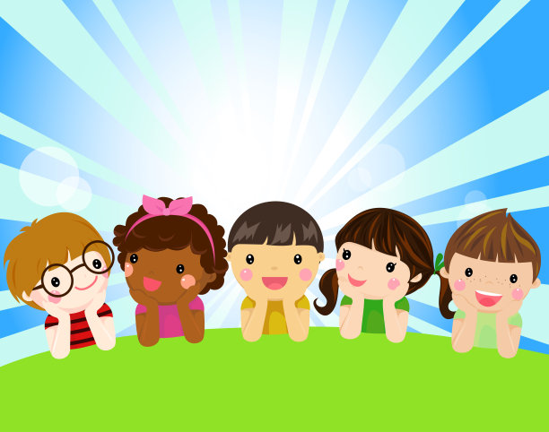 一群孩子躺在草地上图片下载