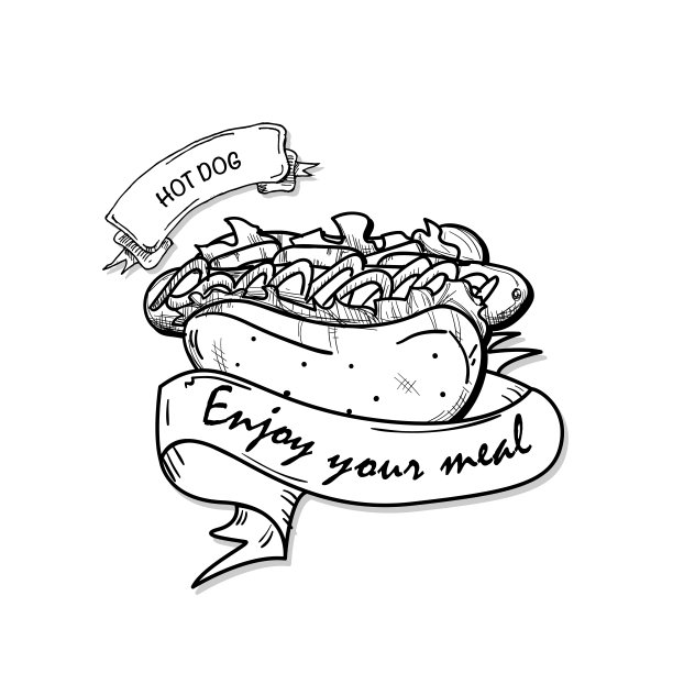 快餐热狗画物体黑白色图片下载