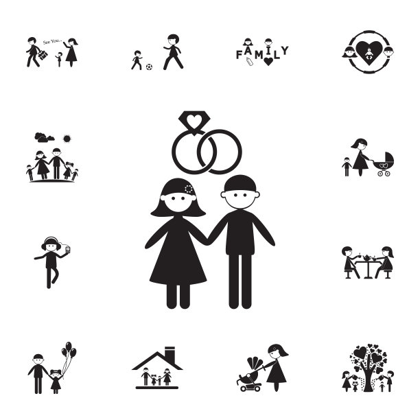 已婚夫妇图标。详细的家庭图标集。优质的平面设计标志。收藏图标之一的网站，网页设计，移动应用程序图片下载