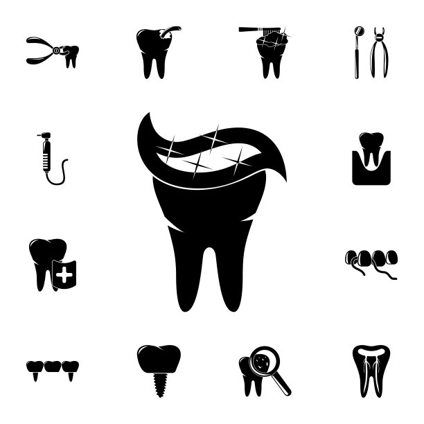 牙膏上的牙齿图标。详细的一套牙科图标。优质的平面设计标志。收藏图标之一的网站，网页设计，移动应用程序图片下载