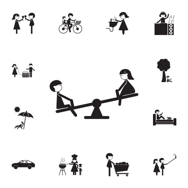 秋千上的孩子们。详细的家庭图标集。优质的平面设计标志。收藏图标之一的网站，网页设计，移动应用程序图片下载