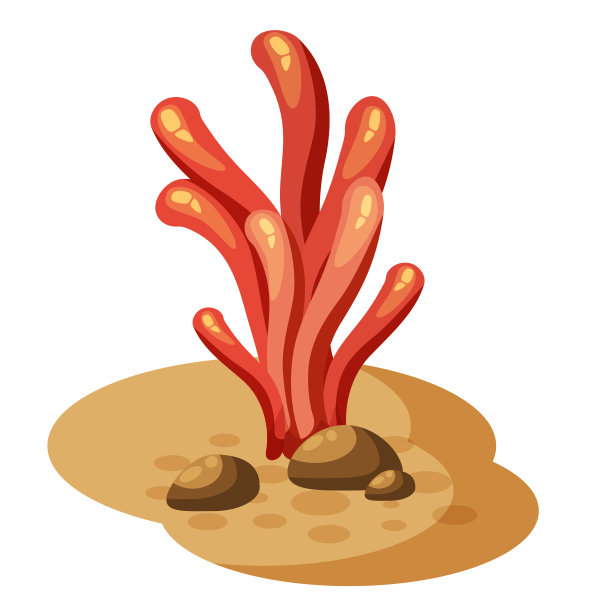 海藻水下植物，珊瑚，卡通风格，孤立在白色背景图片下载