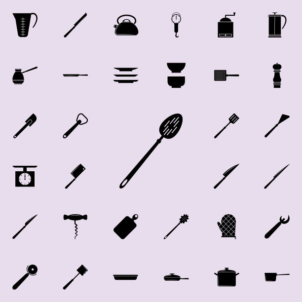 大勺图标。厨房工具图标的详细设置。优质的平面设计标志。收藏图标之一的网站，网页设计，移动应用程序图片下载