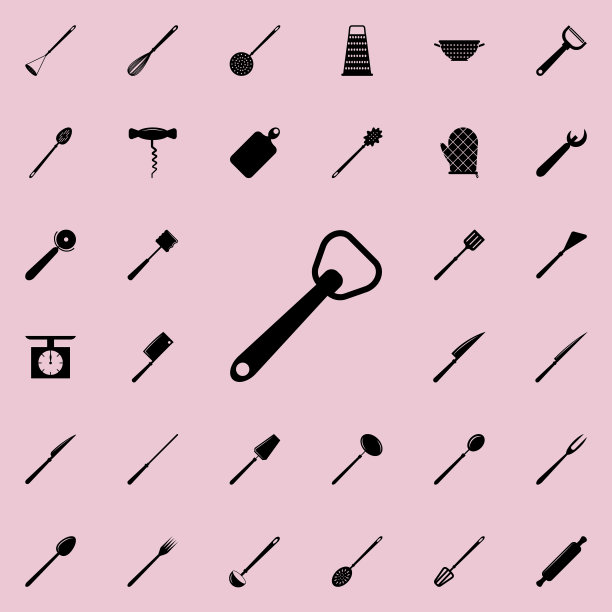 开瓶器图标。厨房工具图标的详细设置。优质的平面设计标志。收藏图标之一的网站，网页设计，移动应用程序图片下载