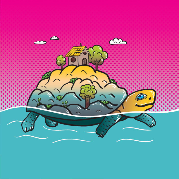 海龟岛/矢量插图图片下载