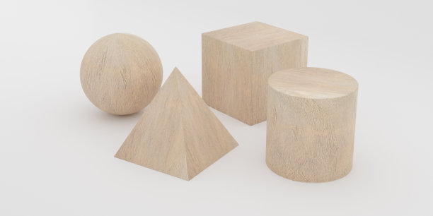 白色背景上孤立的木立方玩具的抽象概念照片，具有几何形状的木纹纹理，3D渲染图片下载