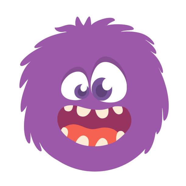 快乐的卡通怪兽头微笑。矢量图图片下载