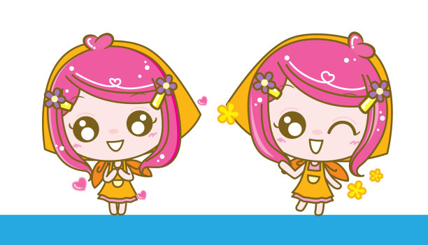 女士欢迎与微笑的女孩，矢量插图图片下载