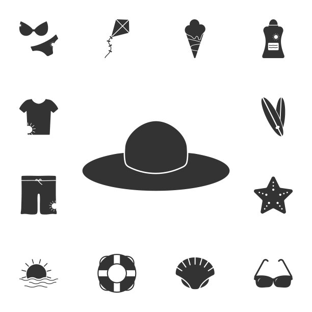 帽子图标。详细的一套夏季插图。优质的图形设计图标。收藏图标之一的网站，网页设计，移动应用程序图片下载