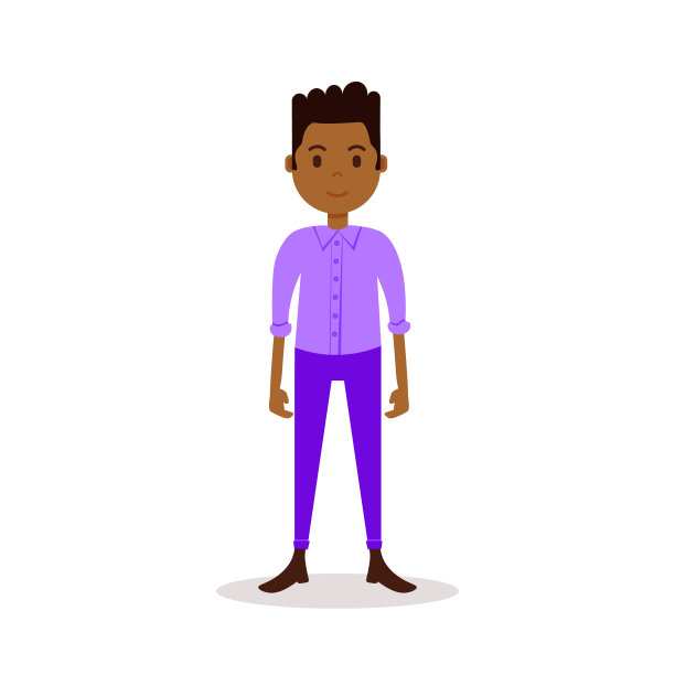 非洲男孩性格严肃的男性紫罗兰适合设计工作和动画模板上的白色背景全长扁人图片下载