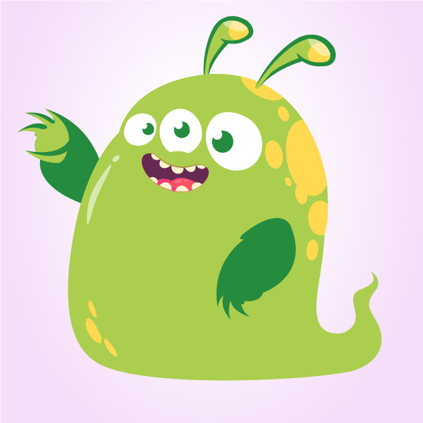 快乐卡通绿三眼怪物。矢量插图孤立。万圣节设计图片下载