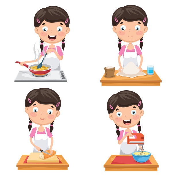 矢量插图的孩子在厨房图片下载