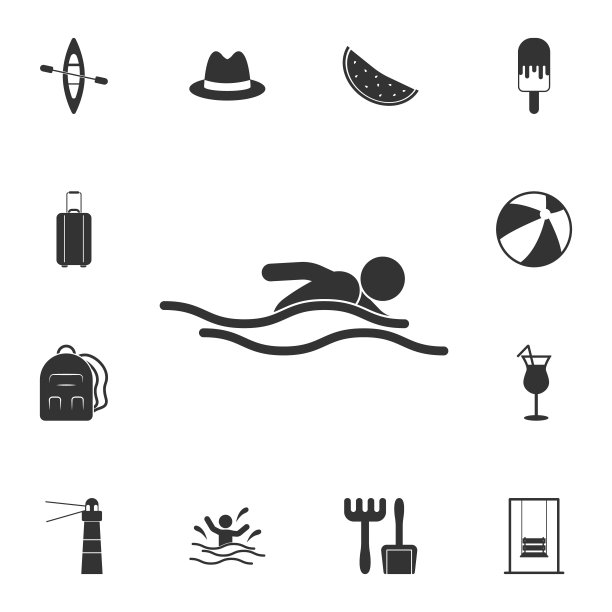 游泳的人图标。详细的一套夏季插图。优质的图形设计图标。收藏图标之一的网站，网页设计，移动应用程序图片下载