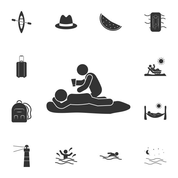 涂抹一个晒伤霜图标。详细的一套夏季插图。优质的图形设计图标。收藏图标之一的网站，网页设计，移动应用程序图片下载