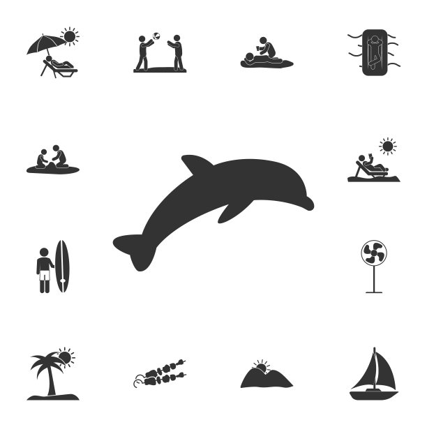 海豚图标。详细的一套夏季插图。优质的图形设计图标。收藏图标之一的网站，网页设计，移动应用程序图片下载