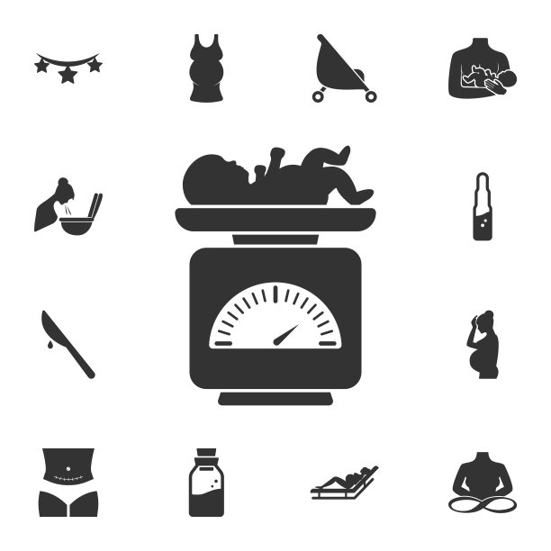 婴儿图标重量秤。简单元素说明。体重秤婴儿标志设计从怀孕集。可用于网络和手机图片下载