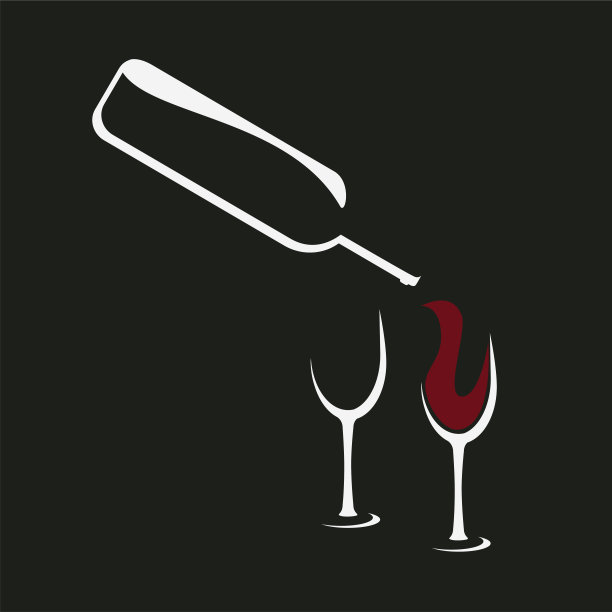 酒瓶和酒杯的轮廓矢量。酒杯和瓶子剪影艺术线插图。图片下载