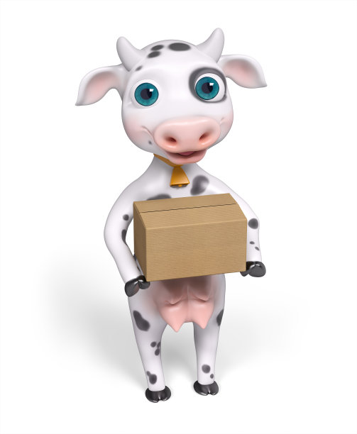 牛，纸箱在手孤立，3d渲染图片下载