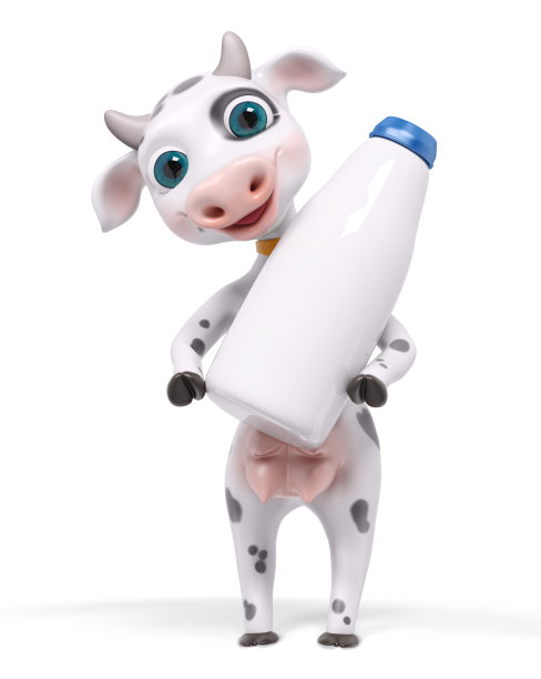 卡通人物奶牛与奶瓶隔离，3d渲染图片下载