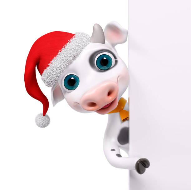 圣诞人物卡通牛与海报3d渲染图片下载