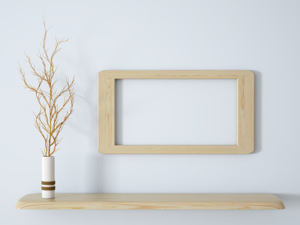 枝在白色花瓶上的木架与框架3d渲染图片下载