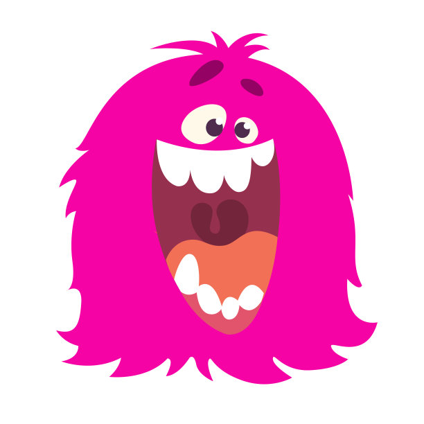 快乐的卡通毛茸茸的大嘴巴怪物尖叫。向量万圣节插图。一大堆卡通怪物图片下载