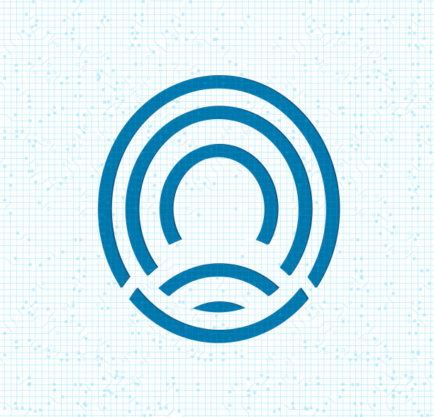 蓝色扫描和指纹图标，扫描识别系统概念，在电路背景高科技概念设计，矢量图。图片下载