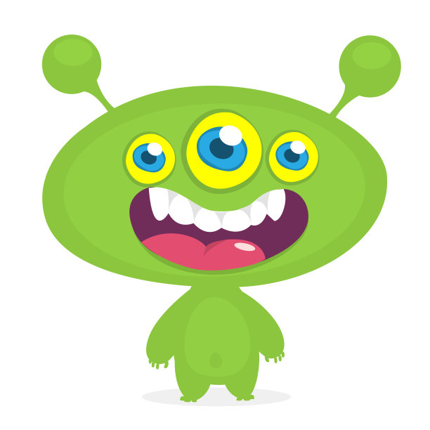 很酷的卡通外星人有三只眼睛。矢量橙色的怪物插图。万圣节设计图片下载