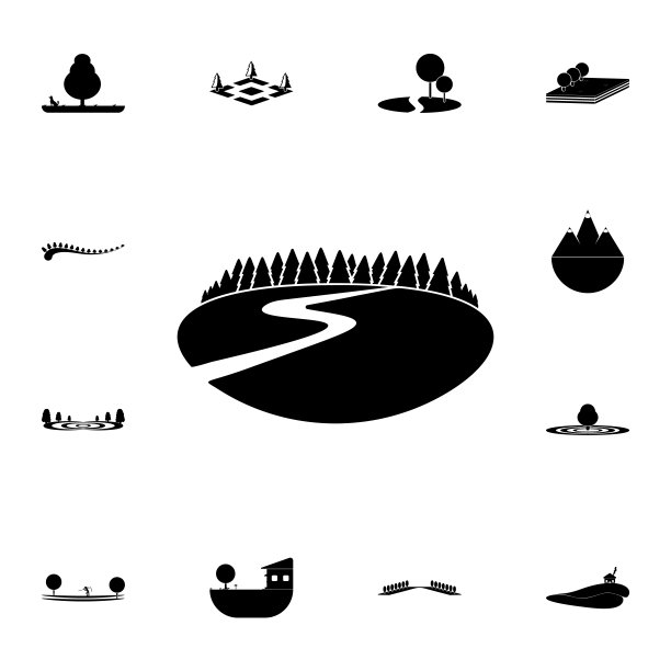 穿过森林图标的道路。详细的一套公园和景观图标。优质的平面设计标志。收藏图标之一的网站，网页设计，移动应用程序图片下载