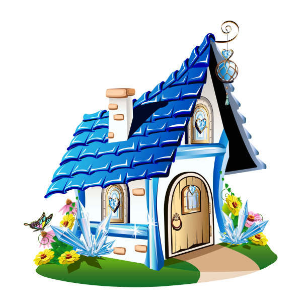 有蓝色水晶的童话般的房子图片下载