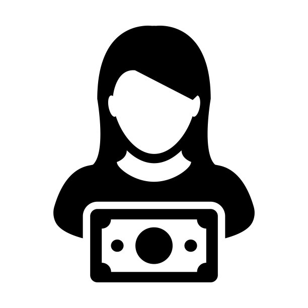 银行图标向量女性用户头像头像与金钱符号在平色字形象形文字图片下载
