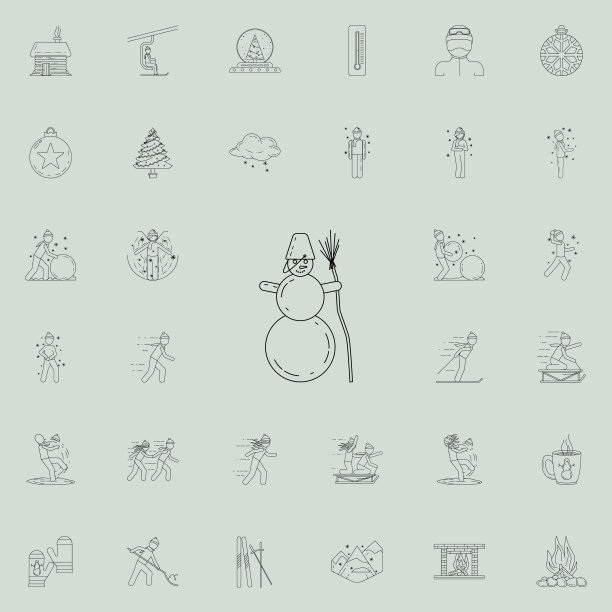 拿着扫帚的雪人图标：冬季系列，网页/APP图形设计图片下载