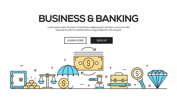 商业和银行平面线网页横幅设计图片下载