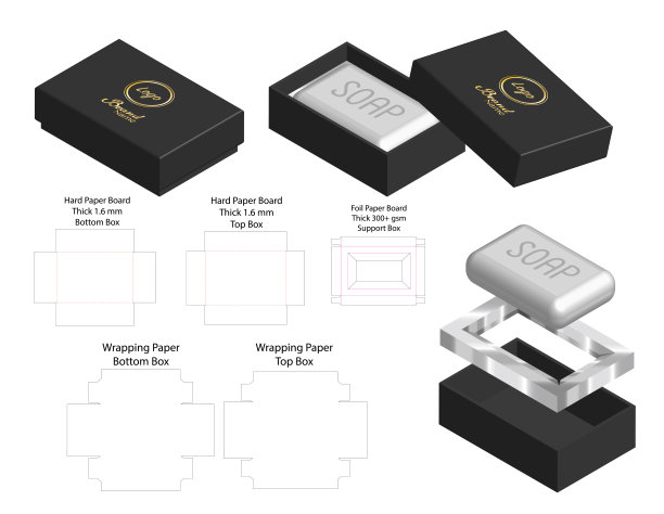 刚性盒肥皂模型与Dieline图片下载