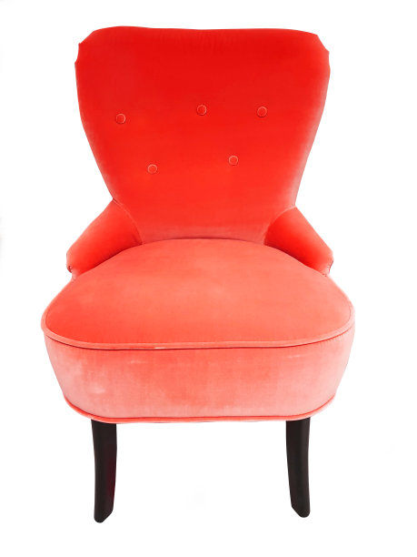 红色的椅子设计师舒适，柔软和现代的椅子，天鹅绒椅子孤立在白色的背景与裁剪路径。图片下载