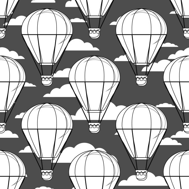 热气球，小气球，云。向量无缝模式图片下载