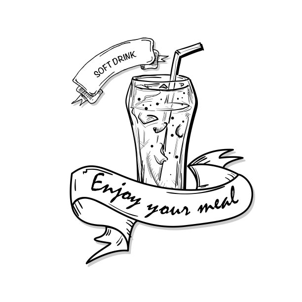 快餐饮料杯画物体黑白图片下载