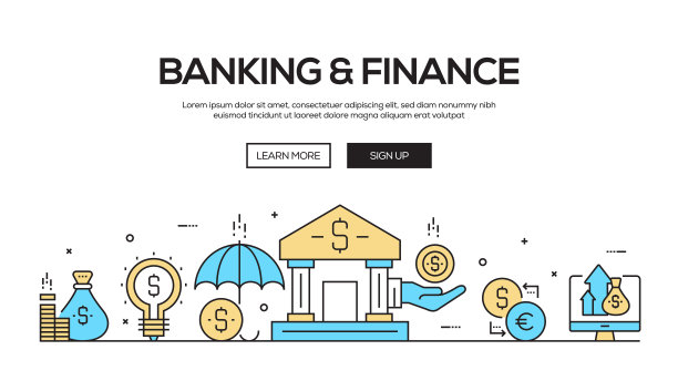 银行和金融平面线网页横幅设计图片下载