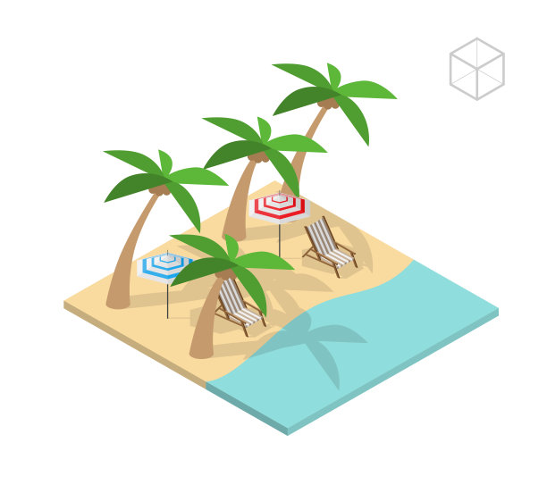 等距高品质城市元素白色背景，热带海滩图片下载