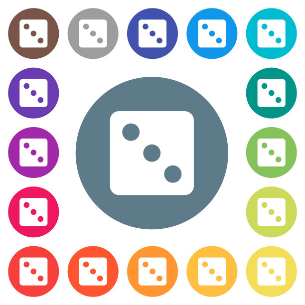 骰子三个平坦的白色图标在圆形背景图片下载