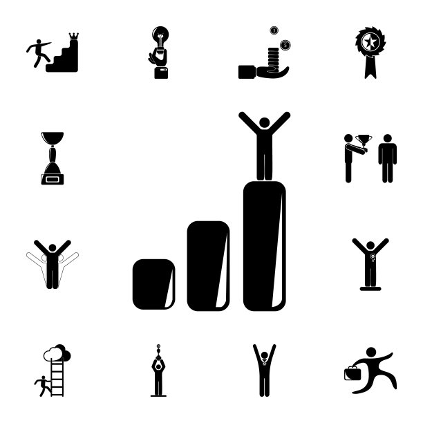 吊装图上的人。详细的一套成功和奖项图标。优质的平面设计标志。其中一个收集图标的网站，网页设计图片下载