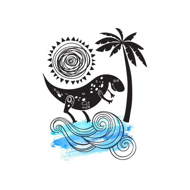 矢量插图与卡通恐龙，水彩元素上的白色背景。它可以是一个设计元素，一张贺卡或一个邀请。图片下载