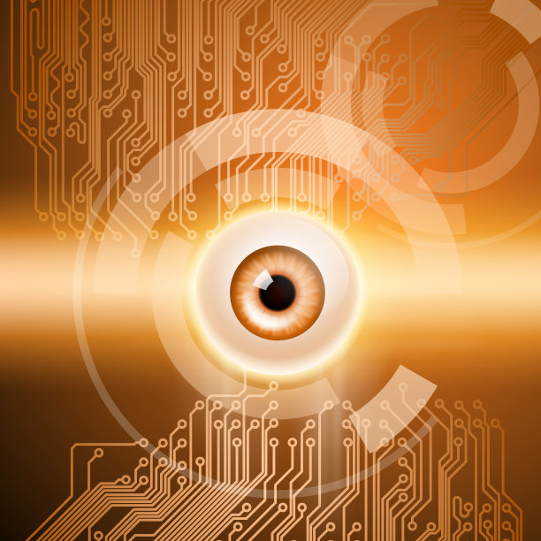 橙色背景，眼睛和回路图片下载