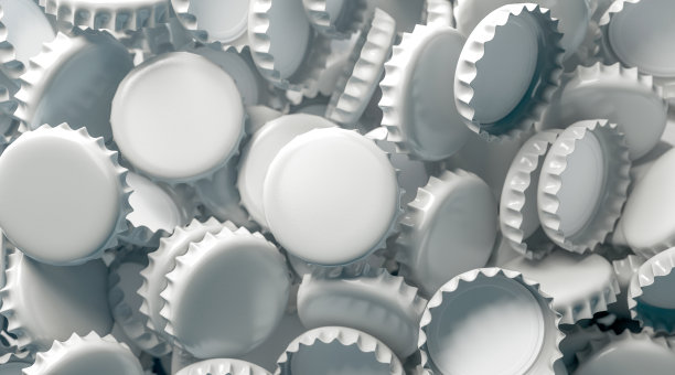 空白白啤酒盖堆叠模型，俯视图图片下载