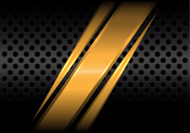 抽象的金色斜线黑圈网格设计现代未来主义背景矢量插图。图片下载
