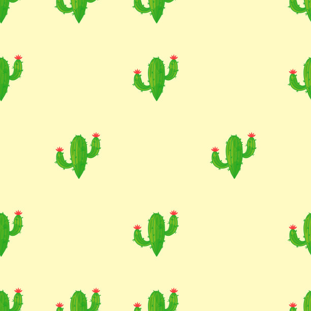 无缝仙人掌图案在光的背景。向量。图片下载