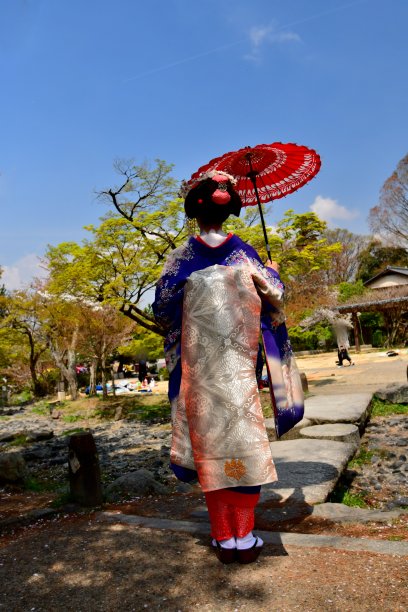 身穿舞妓服装的日本女人享受京都的春天图片下载